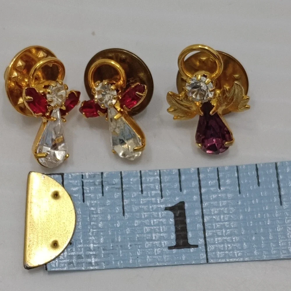 Vintage Angel Pin Lot JJ Rhinestone‎ Brooch Charms Gold Tone